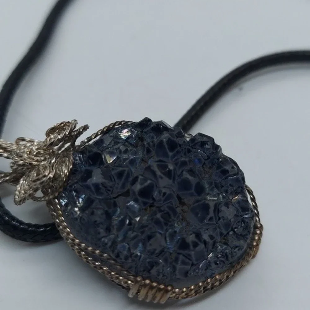 Druzy filigree pendant necklace‎